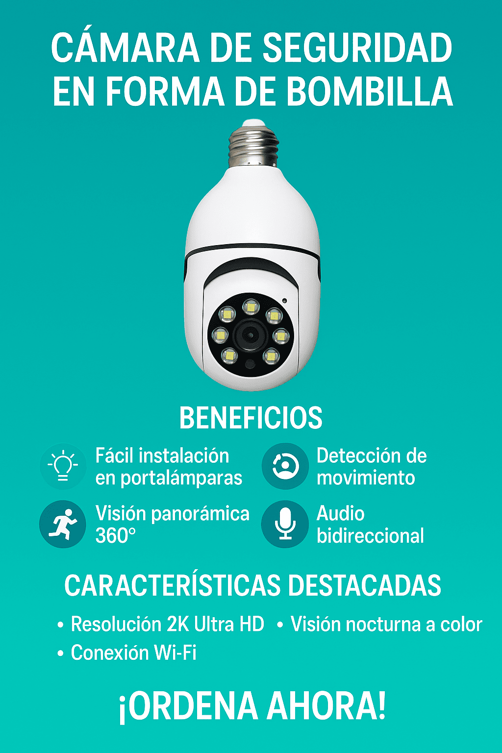 Cámara de seguridad tipo bombillo inteligente